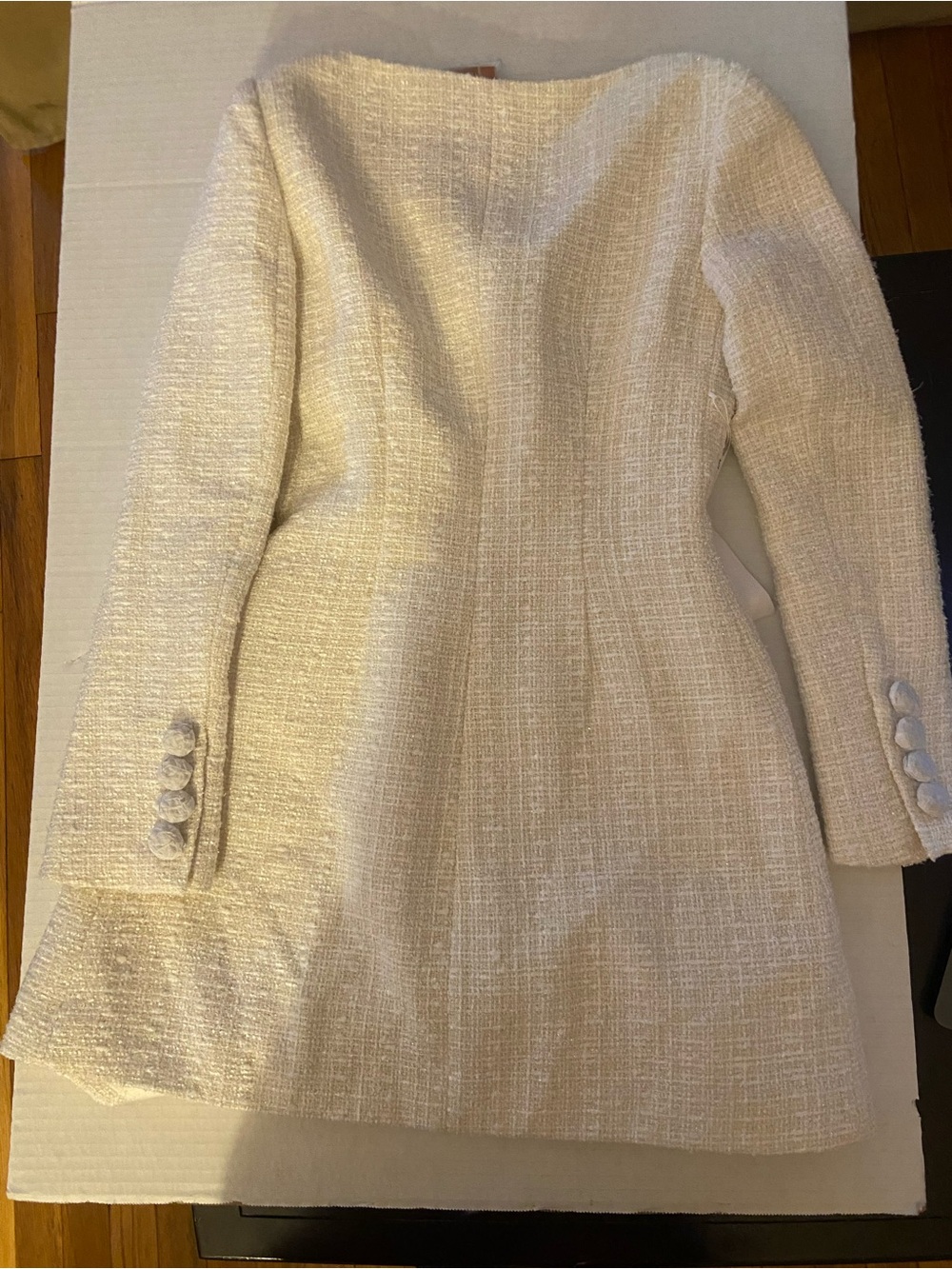 NWT - Self-Portrait Double-Breasted Boucle Tweed Cream Minidress, Size US 2 - Picture 15 of 16